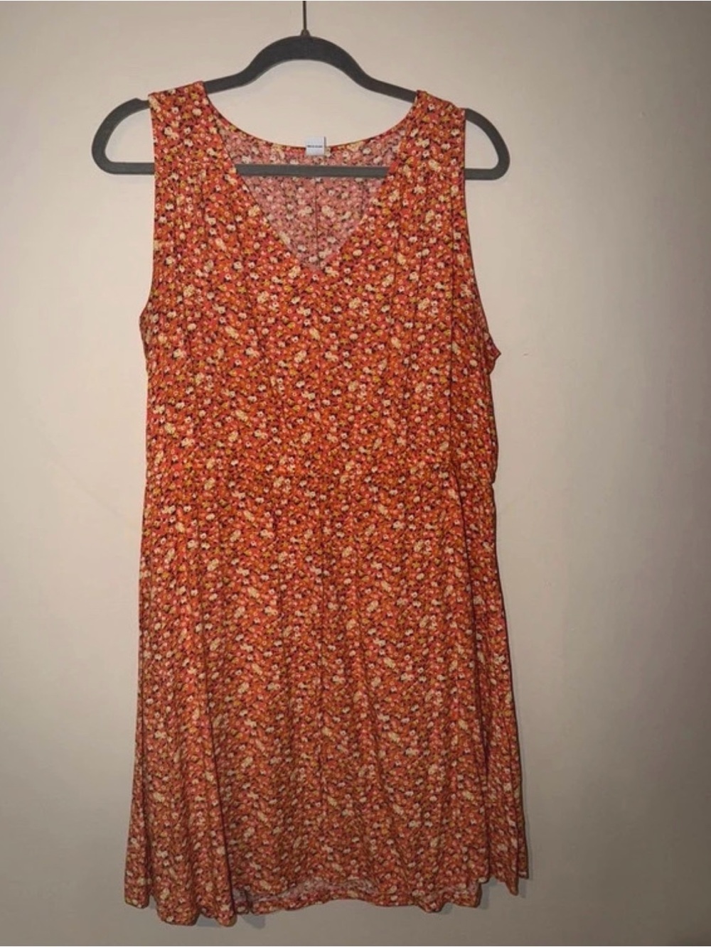 Old Navy Orange Floral V-Neck Sleeveless Dress